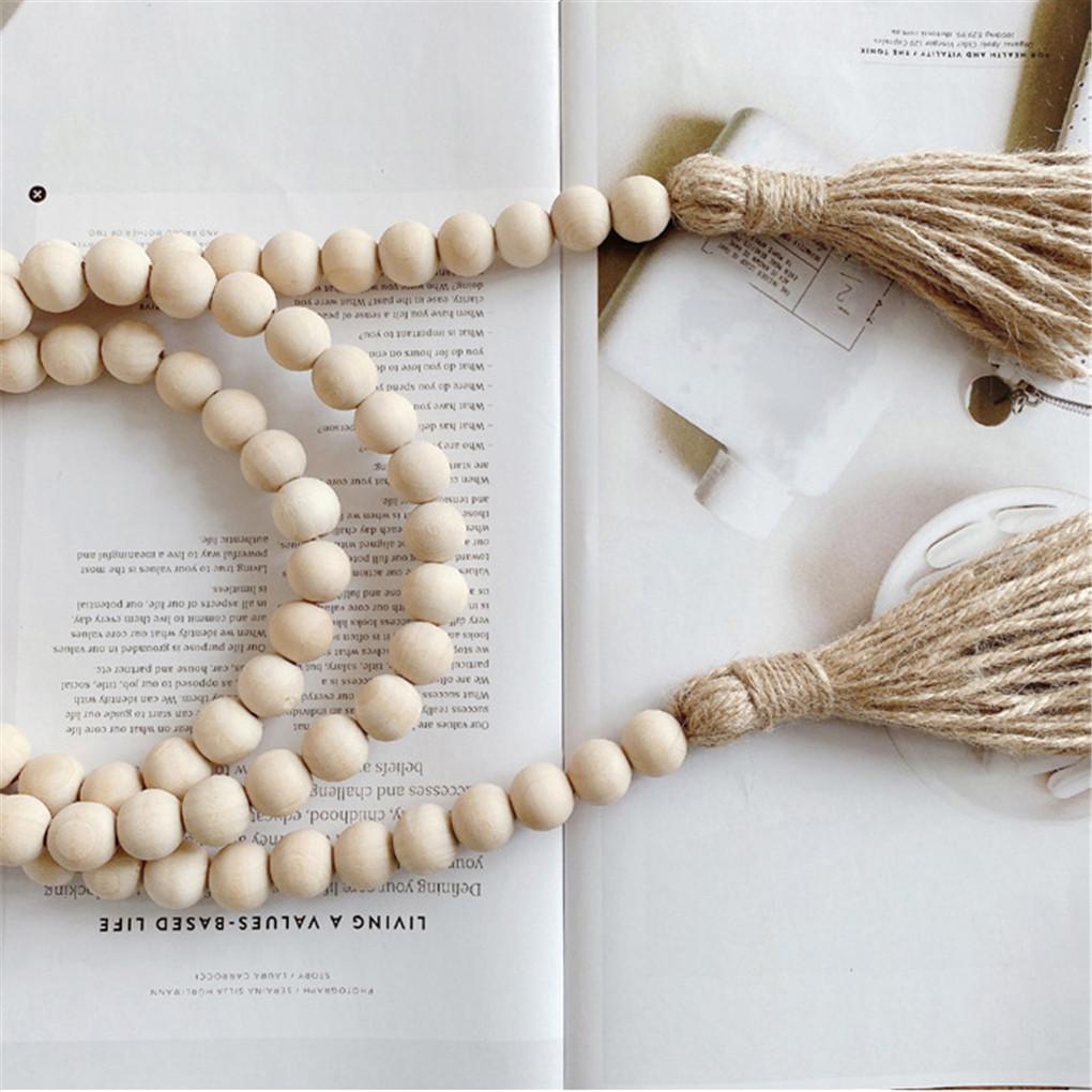 Nordic Wood Beads Garland with Tassel Farmhouse Beads Rustic Country Kids Home Wall Decor