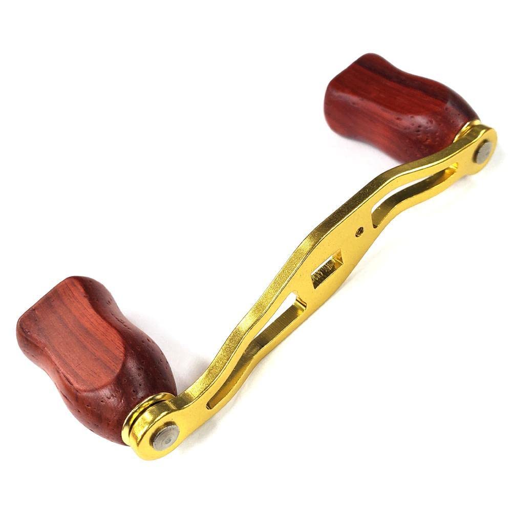 VISPREA Baitcasting Reel 85mm Aluminum Abu Custom Replacement YU217 Handle with Wooden Handle, Crank, Alloy, Shimano, Daiwa, Garcia, Parts, (Golden