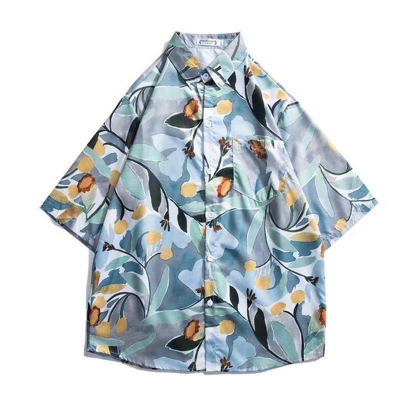 Мужская рубашка в стиле ретро, ​​мужской летний наряд, студенческий свободный крой, нишевый дизайн, повседневный мужской топ, верхняя одежда, пляжный топ