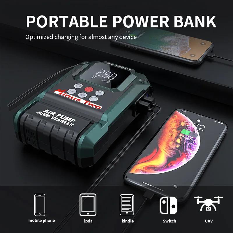 2000A Автомобильный пуско-зарядное устройство Power Bank Портативный 150PSI Насос для шин Аварийный бустер для автомобильного аккумулятора Стартерное устройство Автомобильный стартер
