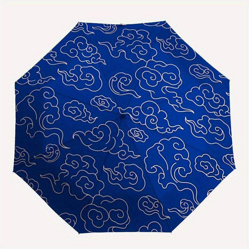 1pc Clouds Blue Automatic Open/close Folding Compact Umbrella, 8-Rib Sturdy Canopy, Lightweight Portable, Everyday Use, Gift, 088