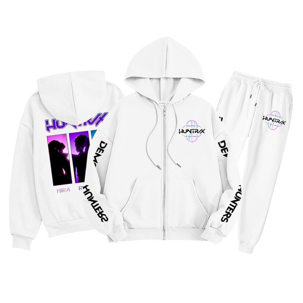 Детская мода Толстовка с капюшоном на молнии с длинными рукавами и спортивные штаны Однотонный комплект толстовки с карманами