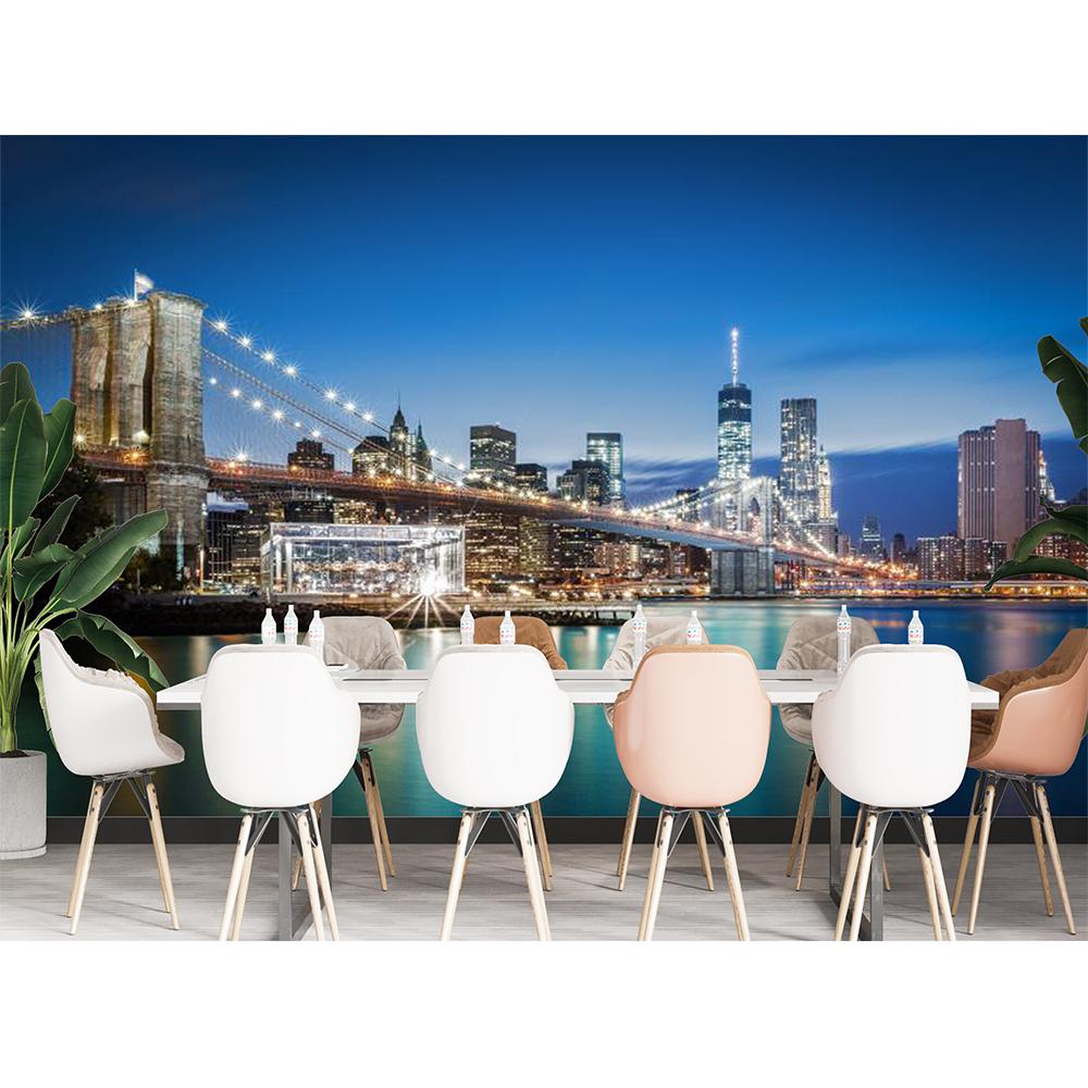 Modern City Wall Murals Suspension Bridge Night Scene Wallpaper Bedroom Living Room Decorative Mural