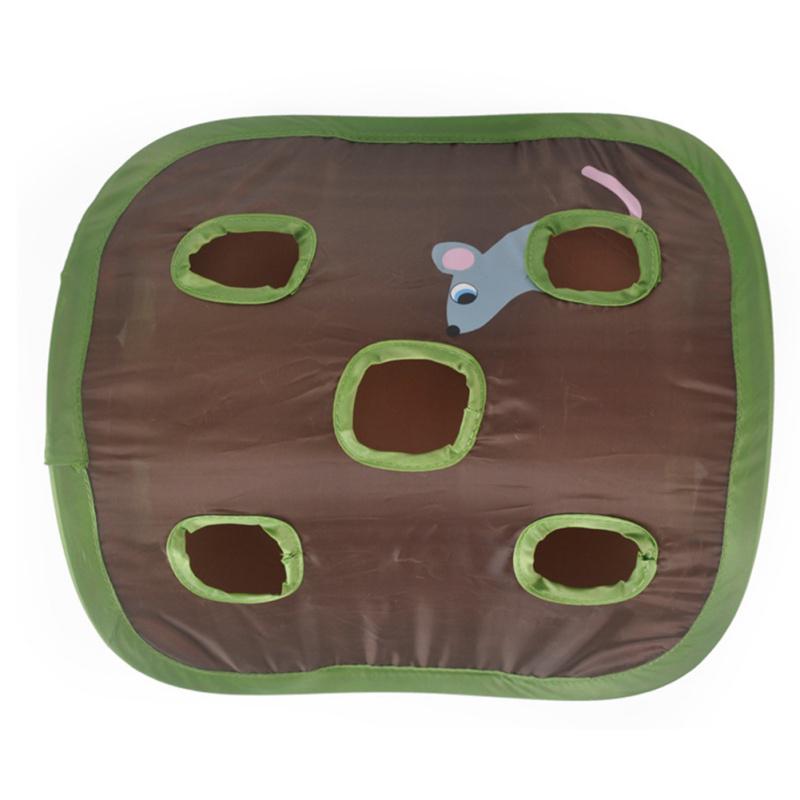 Cat Mice Toy Hide & Seek Game Collapsible Puzzle Exercise Toy 9 Holes Mouse Hunt with Bells
