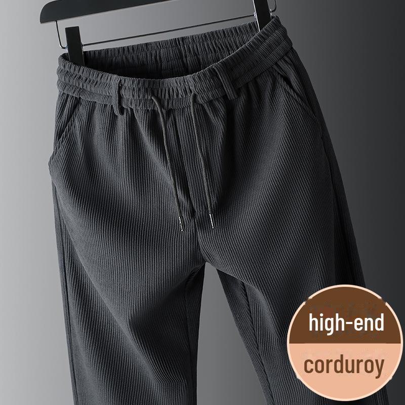 Вельветовые мужские брюки-стрейч с высокой талией: Плотные, свободные, прямые брюки на осень/зиму