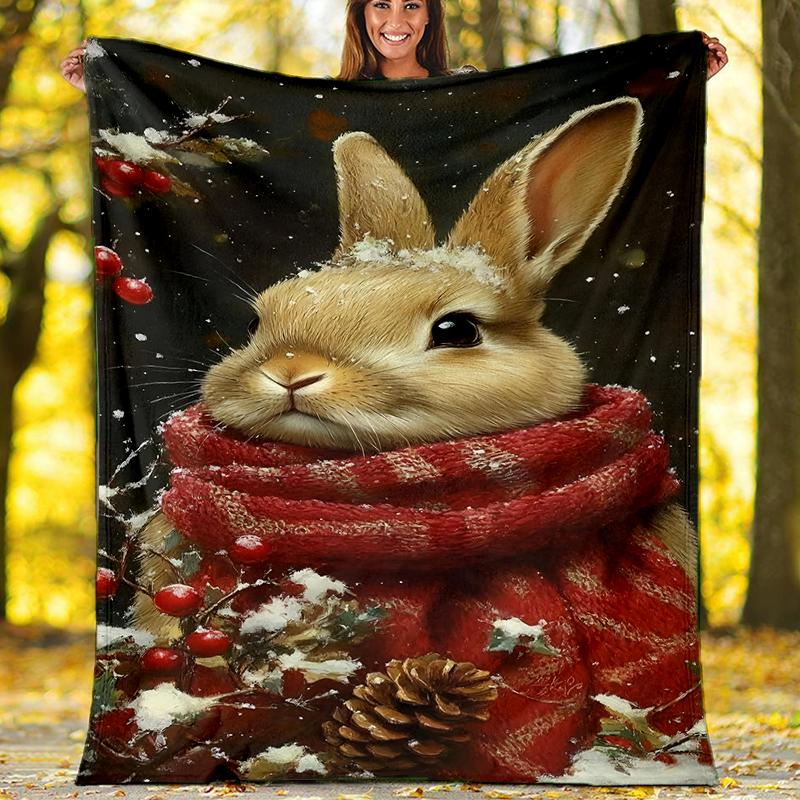 Christmas Animals Theme Printed Blanket - Perfect for Couch, Bed, Travel & Outdoor Use | Machine Washable, Cozy & Durable.