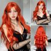 Длинный оранжевый синтетический парик, волнистый парик с челкой для женщин, реалистичные искусственные волосы, для вечеринки на Хэллоуин, термостойкие, для косплея