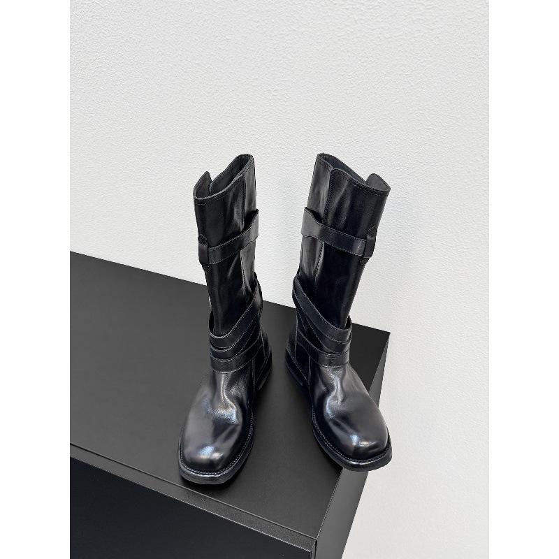 Версия из коровьей кожи толстый каблук толстая подошва ремешок с обмоткой и пряжкой полусапоги из натуральной кожи женские ковбойские сапоги универсальные сапоги-рыцари