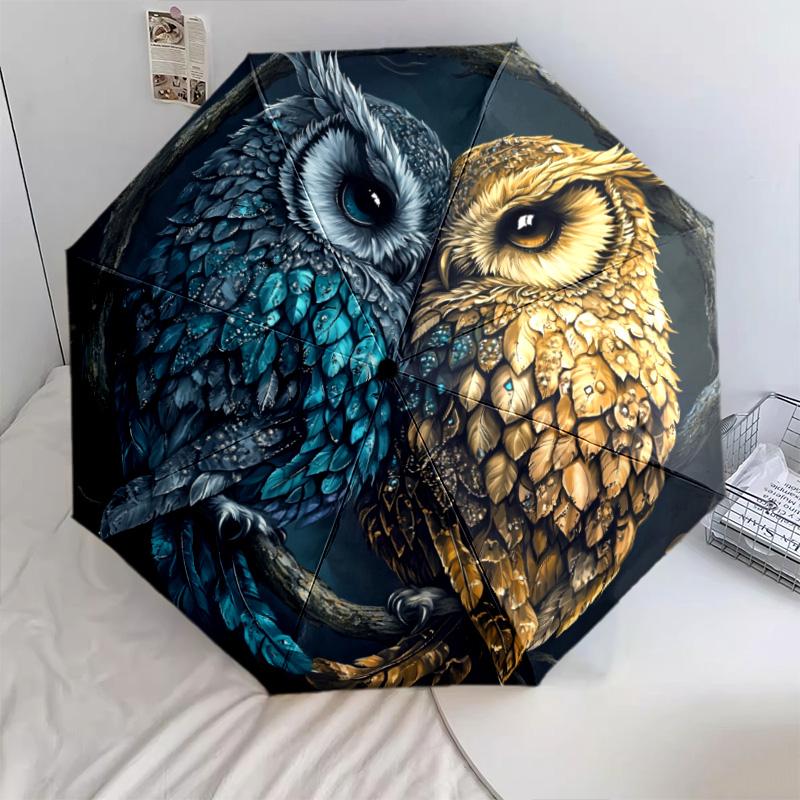 Узор "Две совы", автоматический складной зонт, портативная и складная конструкция, 8 спиц, рождественский или день рождения подарок.