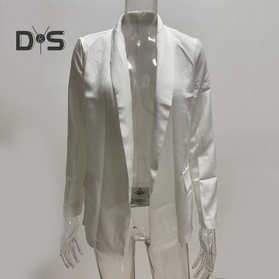 Women Suit Coat Blazer Solid Color Open Stitch Long Sleeves Slim FIt Lapel Soft Anti Wrinkle Formal Business Coat Mid Length Jacket