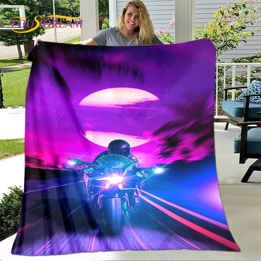 3D Retro Vintage Motorcycle Soft Plush Blanket,Flannel Blanket Throw Blanket for Living Room Bedroom Bed Sofa Picnic Cover Gift