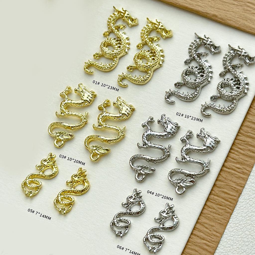 6pcs Metal Alloy 3D Snake Dragon Nail Charms Glitter Decorations for DIY Manicure Easy To Apply and Remove