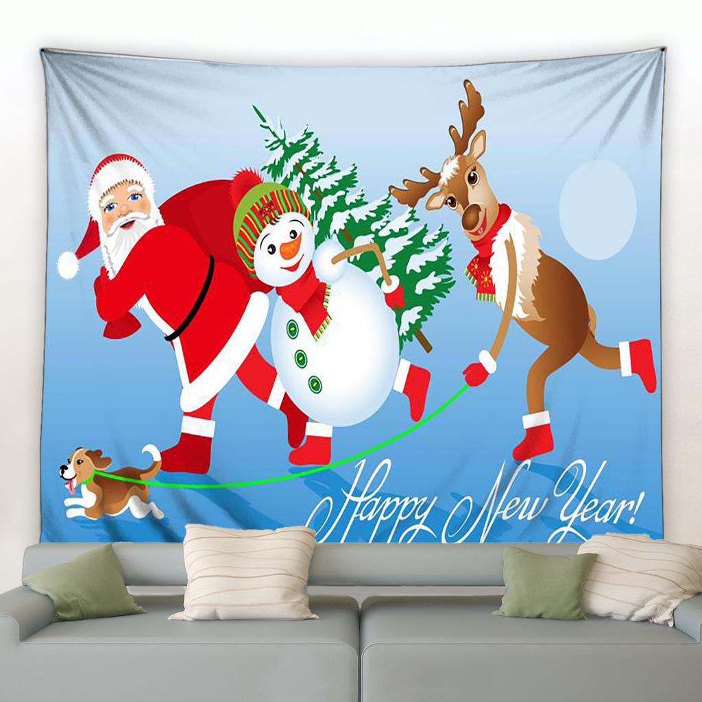 Merry Christmas Cartoon Santa Claus Printed Pattern Tapestry Home Living Room Bedroom Decoration Background Cloth Tapestry