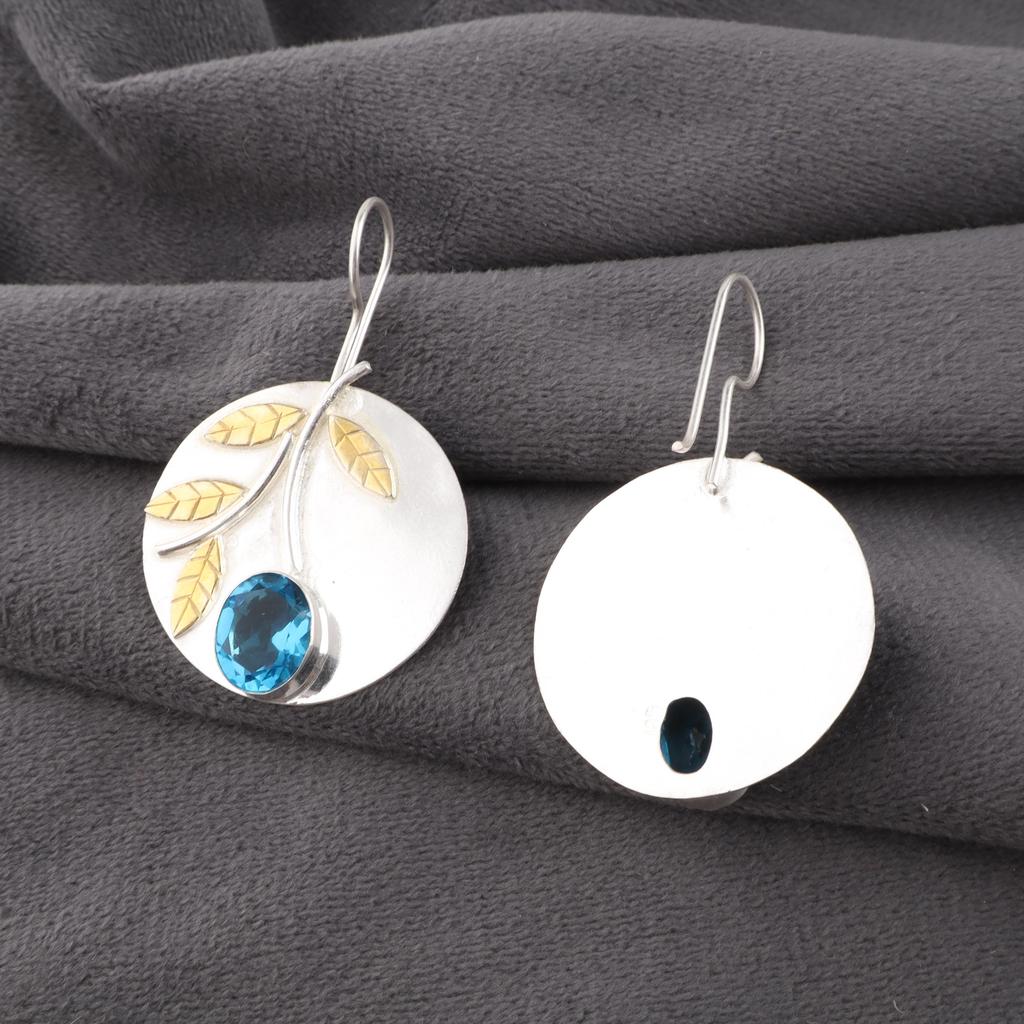 Swiss Blue Topaz Earrings Gemstone, 925 Solid Sterling Silver Earrings Jewelry, Handmade Earrings , Silver Jewelry For Gift