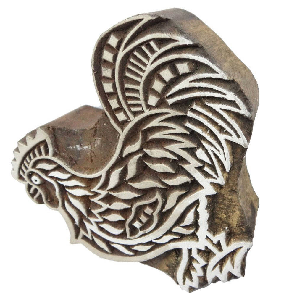 Традиционная деревянная печать на ткани петуха с печатью блока ручной работы в Индии