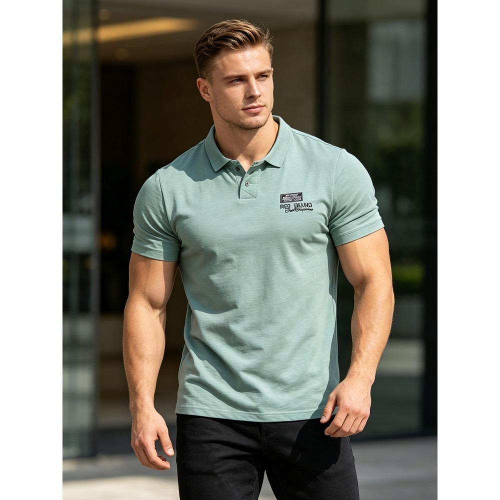 Мужская футболка-henley большого размера (до 6XL) - Хлопковая (95%) футболка с коротким рукавом и круглым вырезом с логотипом на груди - Повседневная летняя футболка для высоких и крупных мужчин