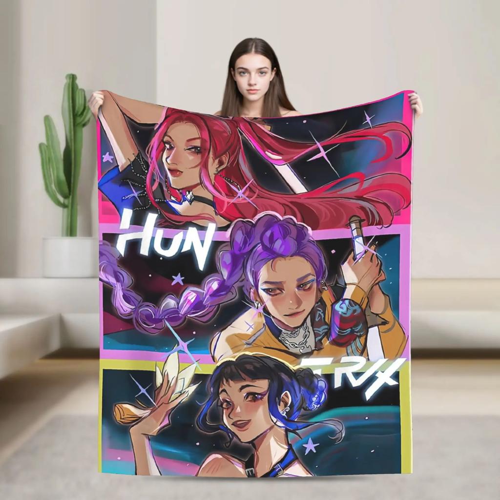 Huntrix Saja Boys KPop Demon Hunters Blanket Plush Vintage Warm Throw Blanket for Home Autumn/Winter
