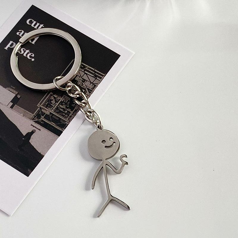 One Bag Cartoon Fun Doodle Matchmaker Keychain Stainless Steel Couple Pair Of Figurines Pendant