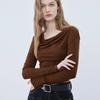 Autumn Solid Off Shoulder T-shirt Sexy Long Sleeve Pleated Top Womens T-shirts Slim Tees Clothes Blusas 29851