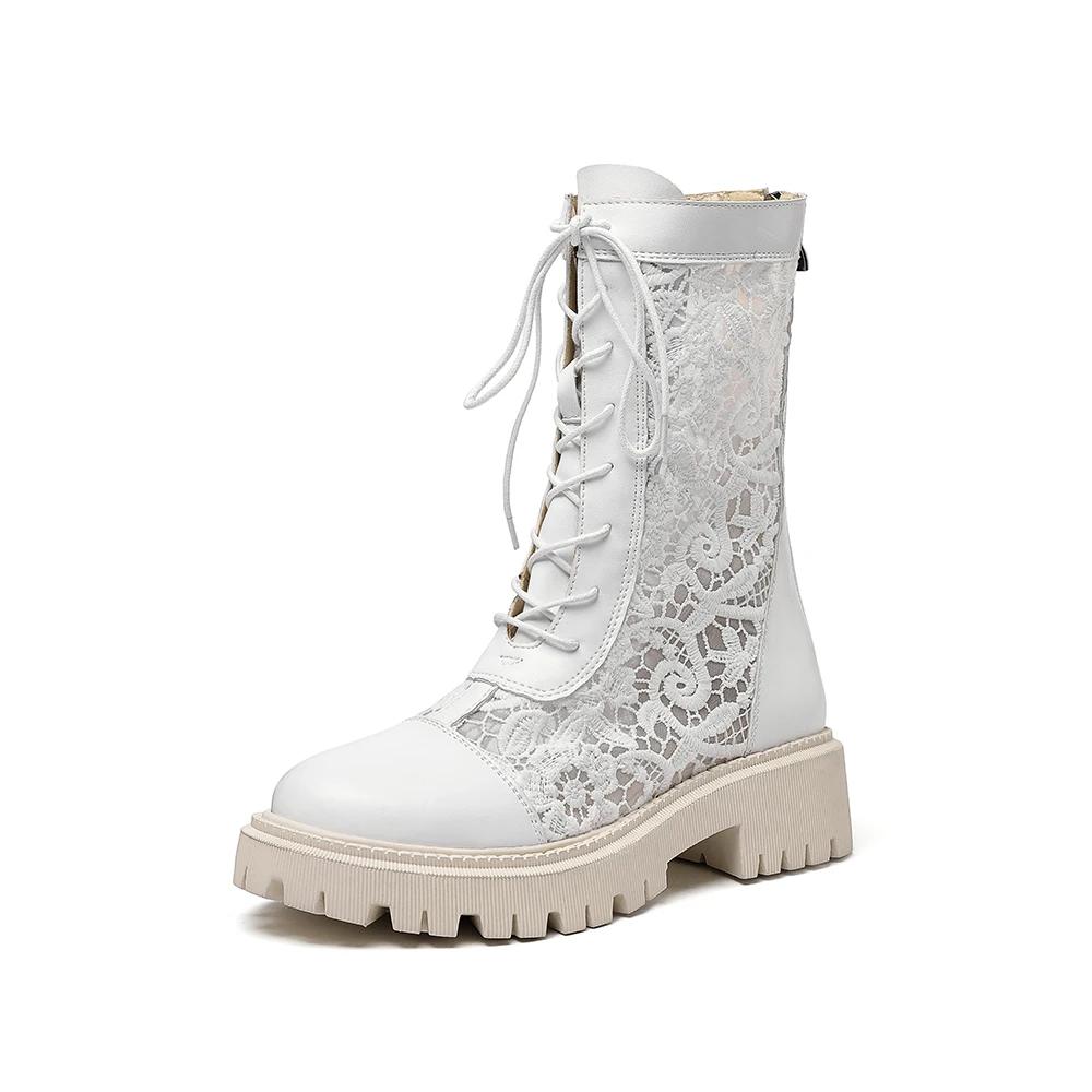Мода 2025 Новые Женские Ботинки Дышащая Кружевная Сетка На Шнуровке Панк Готика Ботильоны Обувь на Платформе Женские Летние Сапоги Женский Размер 35-45
