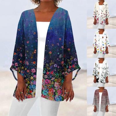 Женская повседневная модная легкая куртка средней длины с принтом в стиле ретро, ​​кардиган