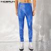INCERUN осенне-зимние мужские кожаные тонкие эластичные леггинсы макси-брюки