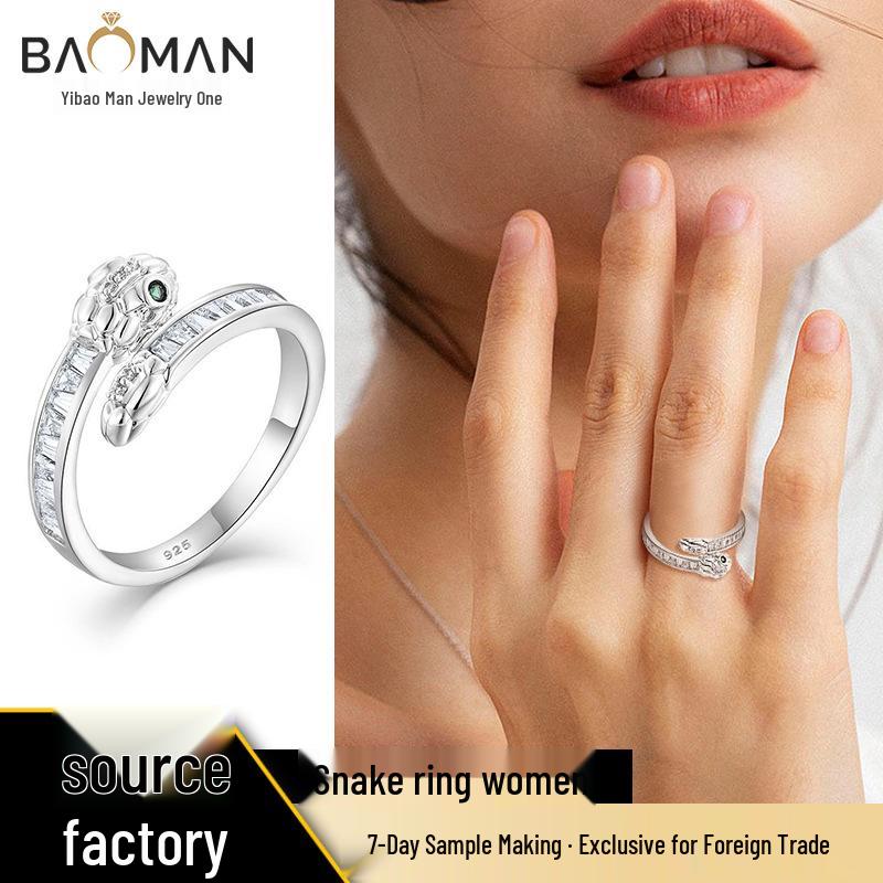925 Sterling Silver Adjustable Snake Ring - Women's High-End Luxury Niche Design