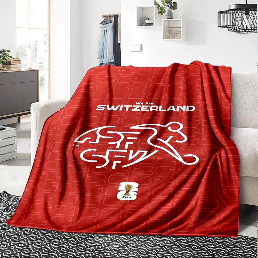 Switzerland National Football Team Logo Print Flannel Blanket High Quality Warm Comfortable Cover for All Seasons Perfect for Gift