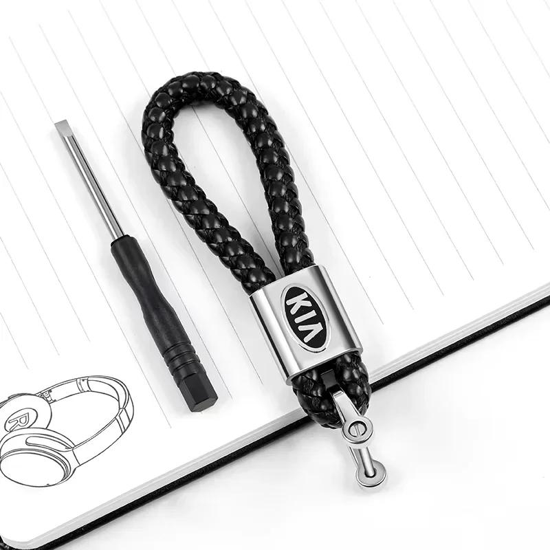 IFAE2 Metal Hand Woven Leather Car Keychain Rotating Horseshoe Buckle For Kia Ceed Soul K5 K3 Sportage Picanto Ceed RIO Niro Sorento