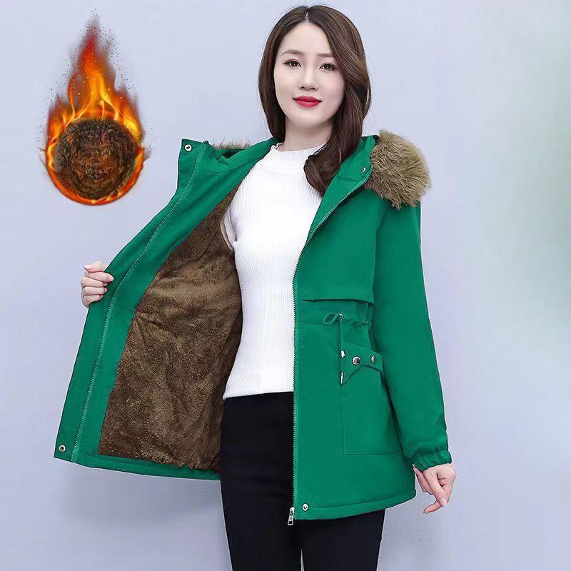 Parker Mid-length Padded Jacket Winter Women's Loose Plus Velvet Padded Jacket Lamb Down Padded Jacket Thicked Jacket