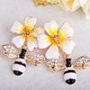 Blucome Latest Delicate Bee Flower Shape Enamel Brooches Jewelry For Women Kids Hat Suit Coat Costume Accessories Crystal Pins
