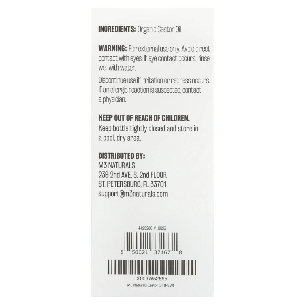 M3 Naturals Касторовое масло, для всех типов кожи и волос, 500 мл (16,9 жидких унций)