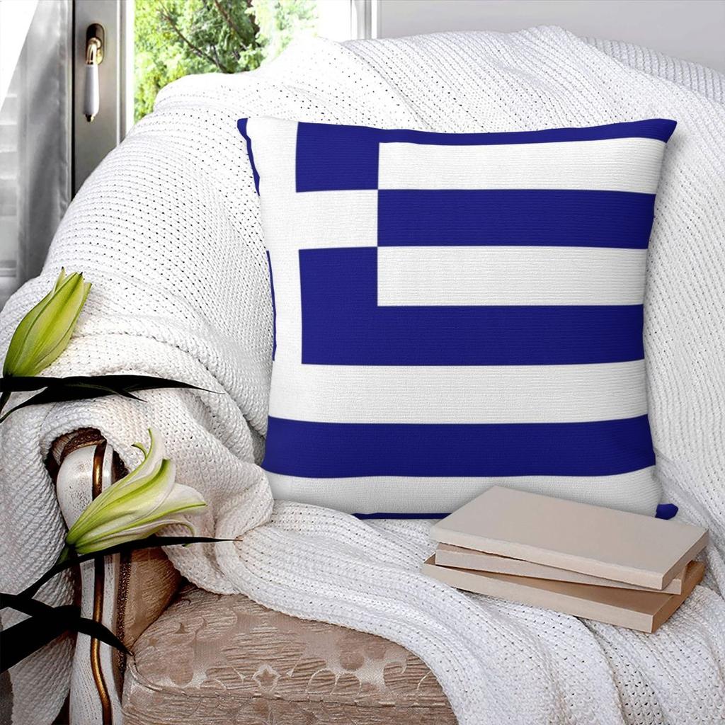 Greece Greek Flag Square Pillowcase Pillow Cover Polyester Cushion Decor Comfort Throw Pillow for Home Car