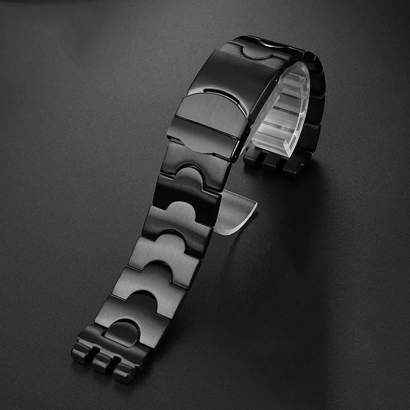 Аксессуары для часов Swatch YCS YAS YGS Серебристо-черный Цельнометаллический браслет из нержавеющей стали Мужской / Женский Металлический 17MM 19MM 21MM
