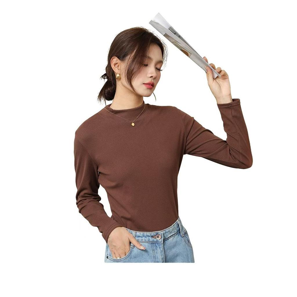 Женский облегающий топ с длинным рукавом и воротником-стойкой