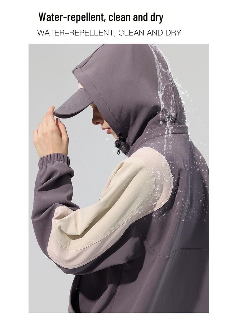 Lotus Leaf Colorblock Softshell Jacket: Water-Repellent, Elastic Hem, Fleece-Lined, Stand Collar