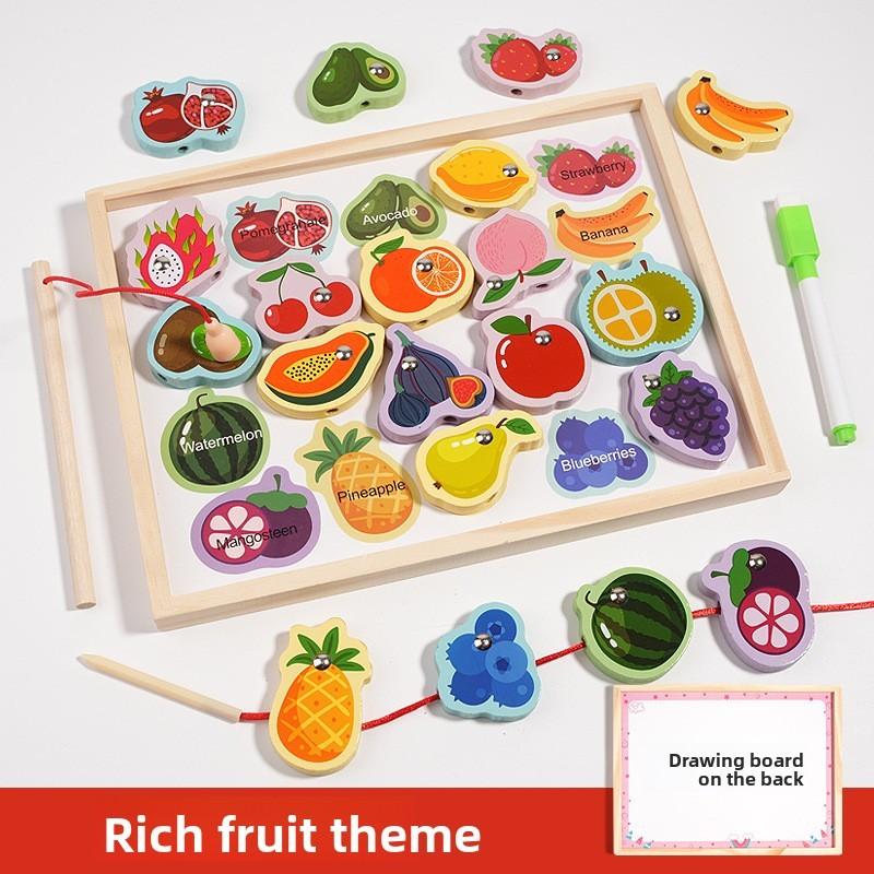 Деревянная двухсторонняя доска с бусинами, с игрой «Рыбалка» и внешним видом морских животных для детской игровой комнаты, домашнего развлечения