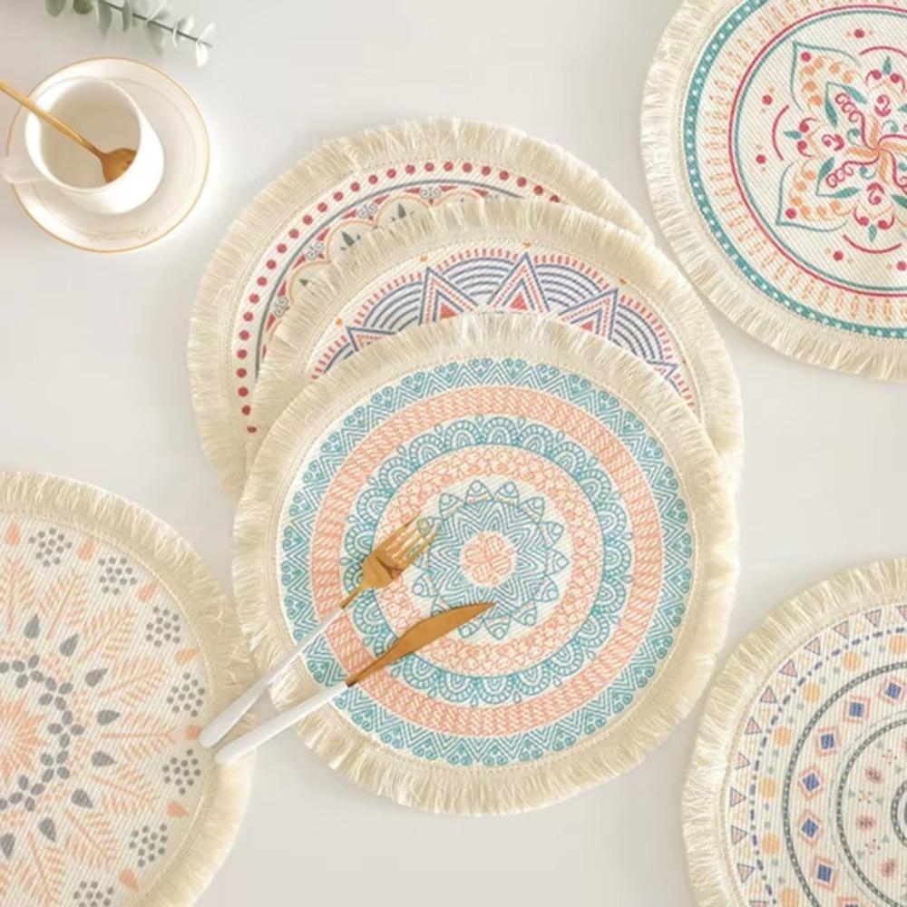 Round Dining Table Mat Romantic Coaster Durable Bohemian Placemats For Home Kitchen