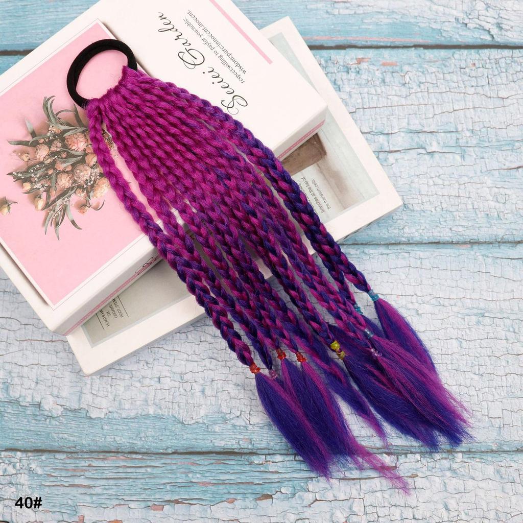 Резинка для волос Короткое Цветное Плетеное Наращивание Волос Хвост Радужный Разноцветный Синтетический Хвост для Девочек Ежедневное Вечернее Использование