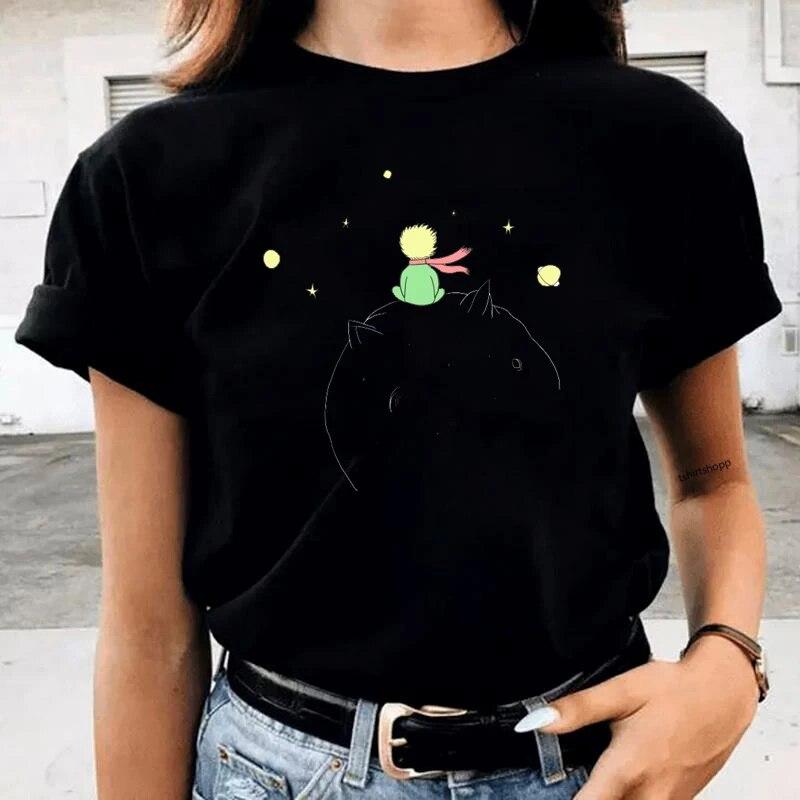 Футболка с принтом «Маленький принц», новинка 2021 года, женская модная летняя футболка Harajuku Kawaii, футболки с короткими рукавами, повседневные женские топы в стиле хип-хоп, унисекс
