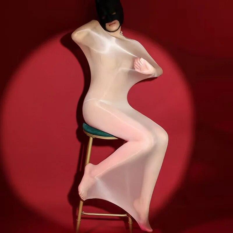 Масляные блестящие боди, ультратонкое прозрачное нижнее белье, глянцевые чулки для тела, женское сексуальное женское белье