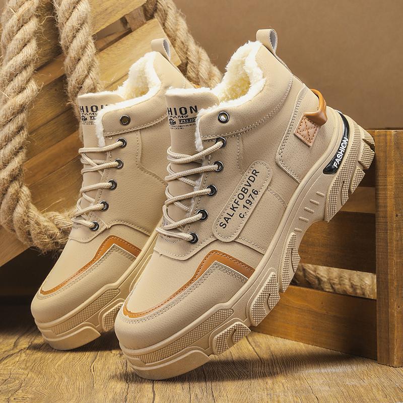 Мужская брендовая высококачественная рабочая обувь на толстой подошве с противоскользящим покрытием, модные теплые плюшевые короткие ботинки, зимние ботинки для мужчин