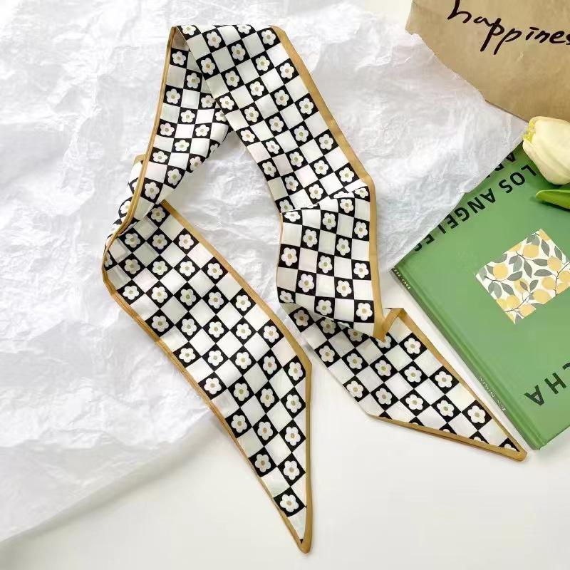 Маленький белый и нежно-зеленый шелковый шарф для женщин, тонкая лента, повязка на голову, резинка для волос, украшение для сумки, длинный