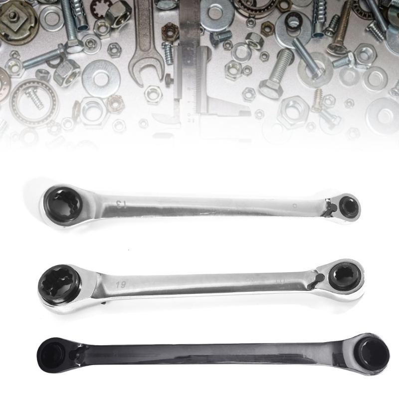 4 In 1 Ratchet Spanner Chrome Vanadium Steel Double Twin Ended Ratchet Wrench for 8-13mm/10-19mm/16-19mm Workshop Tools