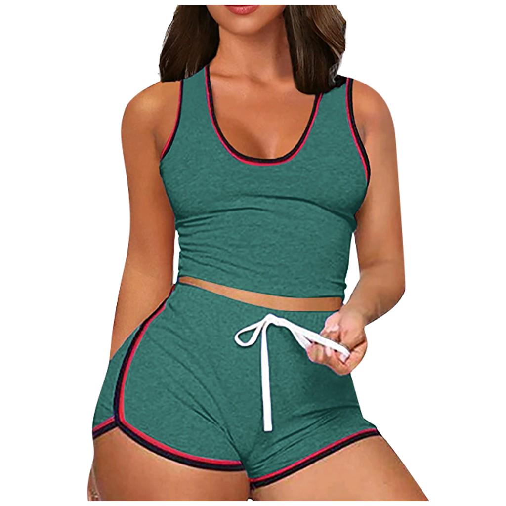 Женский комплект из 2 предметов без рукавов, повседневные короткие брюки, повседневная спортивная одежда