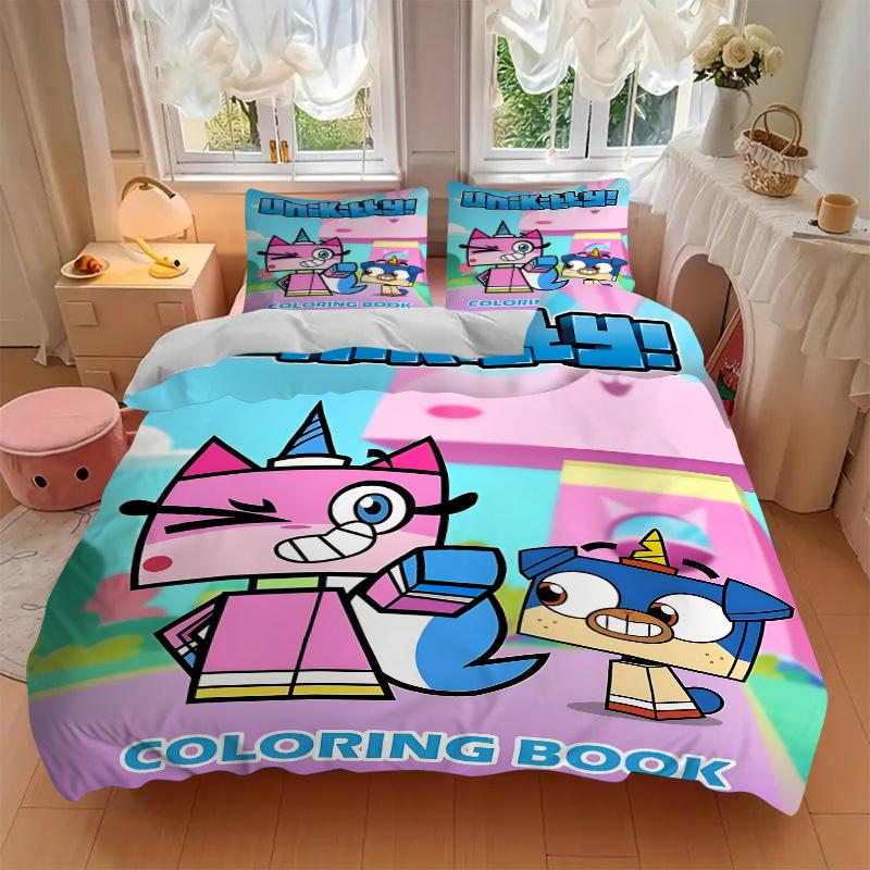 Unicorn Cartoon Book Print 3Pcs Bedding Set,Duvet Cover with 2 Bedro,Pillowcase Home Birthday Gift