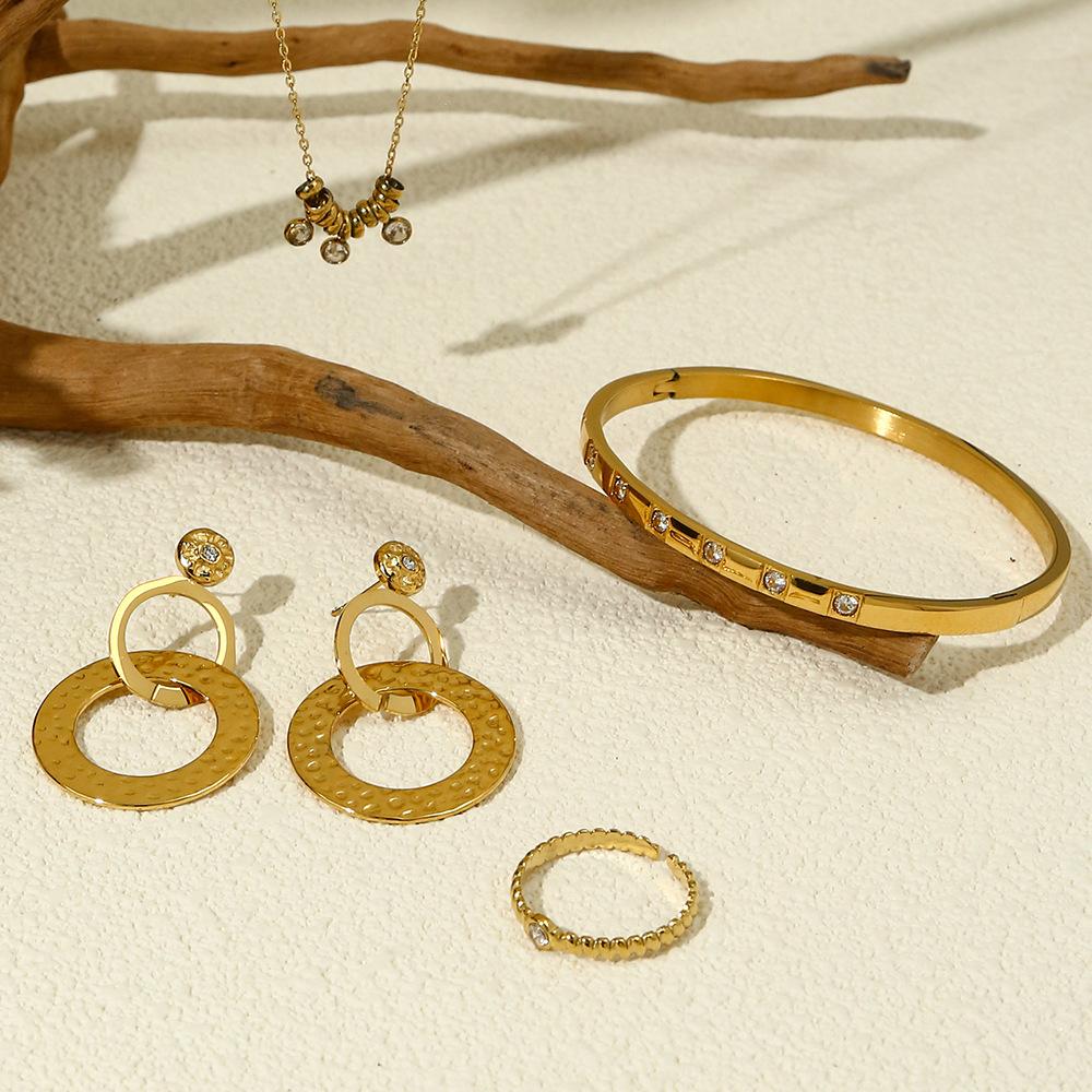 18K Gold Plated Stainless Steel Jewelry Set for Women Necklace Earring Ring Bangle CZ Collection