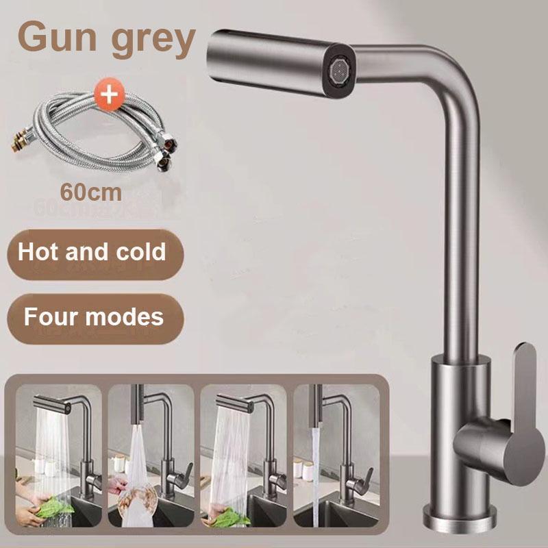 Kitchen Faucet Brass Metal Gray Faucet Kitchen Sink Faucet Pull-out Mixer Hot and Cold Water Taps Deck Mounted
