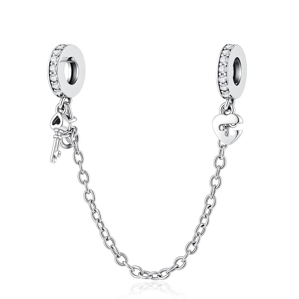 925 Silver Charms Fit Original Bracelet Women Jewelry Gift Shiny Butterfly Star Moon Love Heart Clamp Beads safety chain Pendant