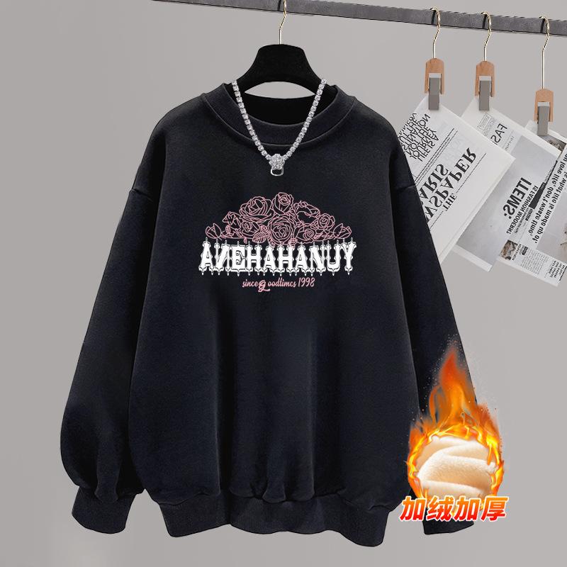 Тяжелый простой японский оверсайз свитшот с круглым вырезом из чистого хлопка женский осенне-зимний на флисе, утолщенный, без капюшона